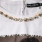 White Crystal Neckline Embellished Printed T-shirt