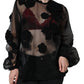 Black Nylon Mesh Transparent Floral Blouse