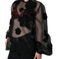 Black Nylon Mesh Transparent Floral Blouse