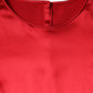 Red Satin Lace Trim Round Neck Blouse Top