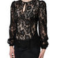 Black Floral Lace See Through Long Sleeve Top