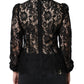 Black Floral Lace See Through Long Sleeve Top