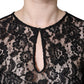 Black Floral Lace See Through Long Sleeve Top