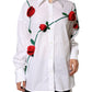 White Cotton Flower Applique Dress Shirt Top