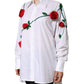 White Cotton Flower Applique Dress Shirt Top