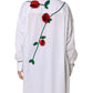 White Cotton Flower Applique Dress Shirt Top