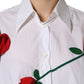 White Cotton Flower Applique Dress Shirt Top