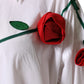 White Cotton Flower Applique Dress Shirt Top