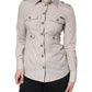 Beige Cotton Collared Button Down Shirt Top