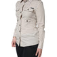 Beige Cotton Collared Button Down Shirt Top