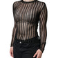 Black Stripe See Through Long Sleeves Top