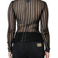 Black Stripe See Through Long Sleeves Top