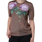 Brown Floral Applique Viscose Short Sleeve Top