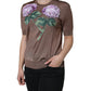 Brown Floral Applique Viscose Short Sleeve Top