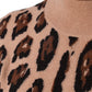 Beige Leopard Print Wool Turtleneck Top