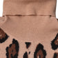 Beige Leopard Print Wool Turtleneck Top