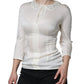 Off White Silk Lace Trimmed 3/4 Sleeves Blouse Top