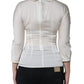 Off White Silk Lace Trimmed 3/4 Sleeves Blouse Top