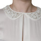 Off White Silk Lace Trimmed 3/4 Sleeves Blouse Top