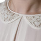 Off White Silk Lace Trimmed 3/4 Sleeves Blouse Top