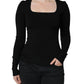 Black Long Sleeves Blouse Square Neck Top