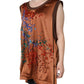 Brown Crystal Embellished Sleeveless Tank Top