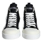 White Black Canvas Logo Mid Top Sneakers Shoes