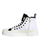 White Black Canvas Logo Mid Top Sneakers Shoes