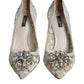 White Taormina Lace Crystal Heel Pumps Shoes