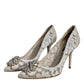 White Taormina Lace Crystal Heel Pumps Shoes