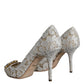 White Taormina Lace Crystal Heel Pumps Shoes