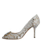 White Taormina Lace Crystal Heel Pumps Shoes