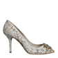 White Taormina Lace Crystal Heel Pumps Shoes