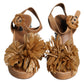 Brown Raffia Ankle Strap Crystal Sandals Shoes