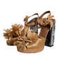 Brown Raffia Ankle Strap Crystal Sandals Shoes