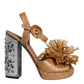 Brown Raffia Ankle Strap Crystal Sandals Shoes