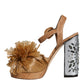 Brown Raffia Ankle Strap Crystal Sandals Shoes