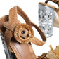 Brown Raffia Ankle Strap Crystal Sandals Shoes