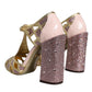 Pink Strass Crystals T-strap Sandals Shoes