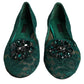 Green Lace Crystal Ballet Flats Loafers Shoes