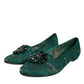 Green Lace Crystal Ballet Flats Loafers Shoes