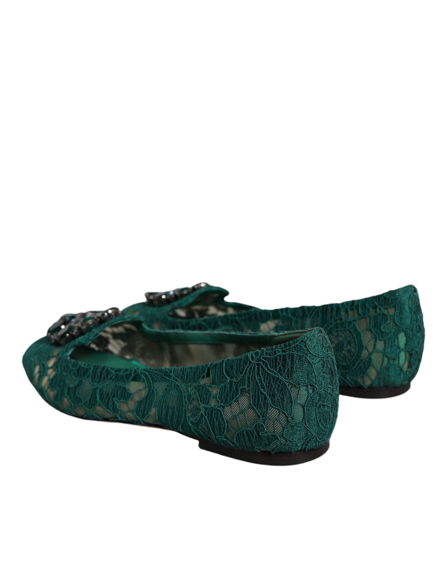 Green Lace Crystal Ballet Flats Loafers Shoes