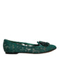 Green Lace Crystal Ballet Flats Loafers Shoes