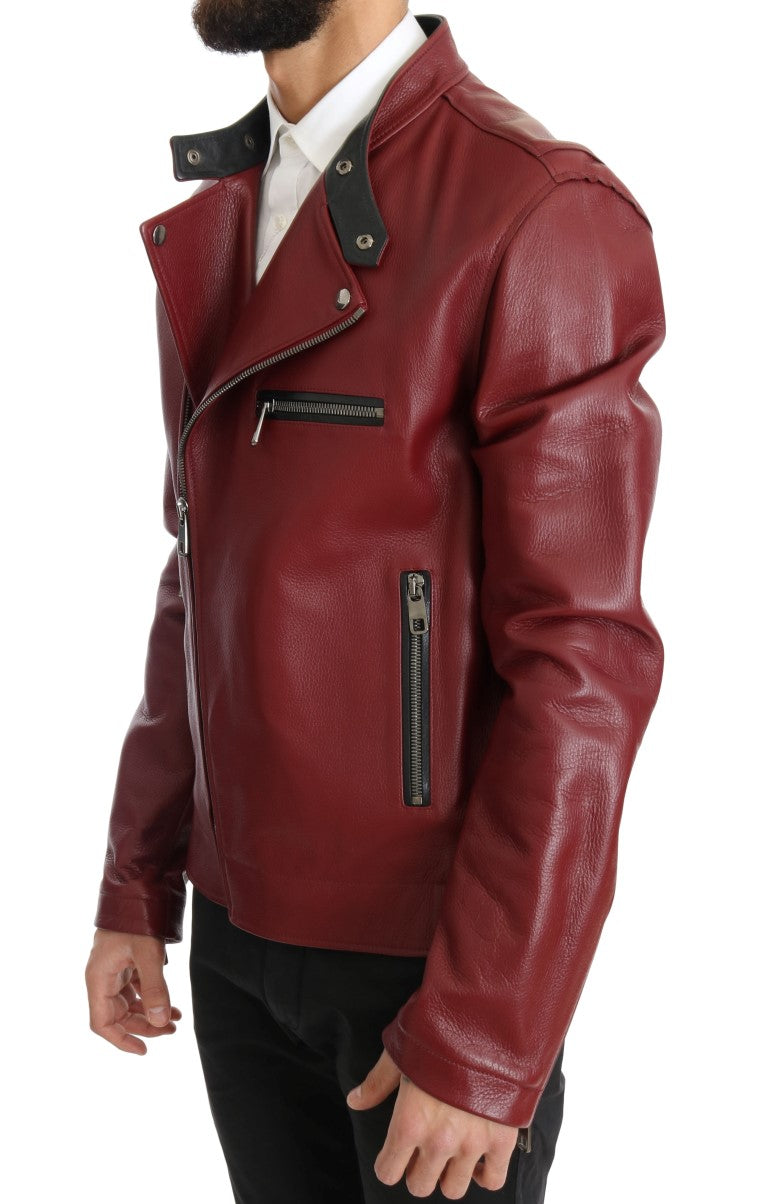 Radiant Red Leather Biker Motorcycle Jacket