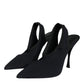 Black Jersey Stretch Heels Slingback Shoes