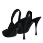 Black Jersey Stretch Heels Slingback Shoes