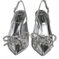 Silver Mesh Crystal Embellished Slingback Shoes