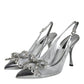 Silver Mesh Crystal Embellished Slingback Shoes