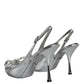 Silver Mesh Crystal Embellished Slingback Shoes