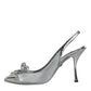 Silver Mesh Crystal Embellished Slingback Shoes